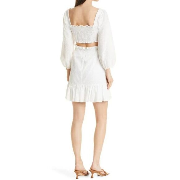 Veronica Beard Revolve Denise Smocked Long Sleeve Eyelet Mini Dress Off White 4 - Picture 2 of 14